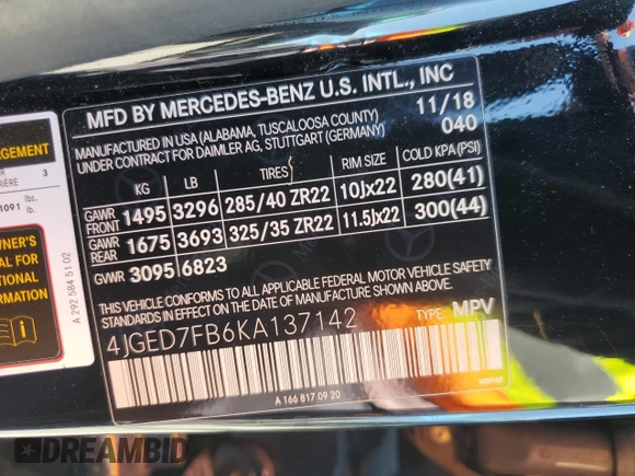 2019 Mercedes-Benz GLE 63 S AMG z VIN 4JGED7FB6KA137142, wystawiony jako Copart lot #56368355 z przebiegiem 49 817 mil mil oraz Szkoda całkowita • Salvage title. Historia ofert i sprzedaży dostępna na DreamBid. Obrazek 13.
