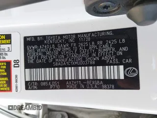 2021 Lexus ES 300h z VIN 58ADA1C1XMU003788, wystawiony jako IAAI lot #42315614 z przebiegiem 202 131 mil mil oraz . Historia ofert i sprzedaży dostępna na DreamBid. Obrazek 9.