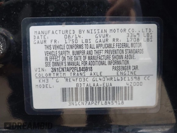 2015 Nissan Versa SV with VIN 3N1CN7AP2FL845918, listed as a IAAI auction lot 42111311 with 210,789 mi miles. Bid and sale history available at carsss.com. Image 9.