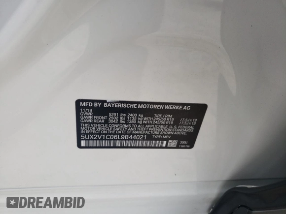 2020 BMW X4 xDrive30i with VIN 5UX2V1C06L9B44021, listed as a Copart auction lot 43767425 with 55,327 mi miles and Salvage Title. Bid and sale history available at carsss.com. Image 13.