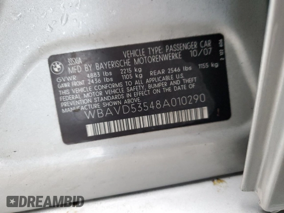 2008 BMW 3 Series 335xi z VIN WBAVD53548A010290, wystawiony jako Copart lot #84556844 z przebiegiem 100 758 mil mil oraz Szkoda całkowita • Salvage title. Historia ofert i sprzedaży dostępna na DreamBid. Obrazek 13.