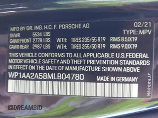 2021 Porsche Macan with VIN WP1AA2A58MLB04780, listed as a IAAI auction lot 41674377 with 55,946 mi miles and . Bid and sale history available at DreamBid. Image 9.