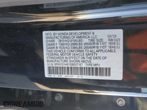 2025 Honda Pilot TrailSport with VIN 5FNYG1H61SB007167, listed as a Copart auction lot 49673565 with 8,507 mi miles and Salvage Title. Bid and sale history available at carsss.com. Image 13.