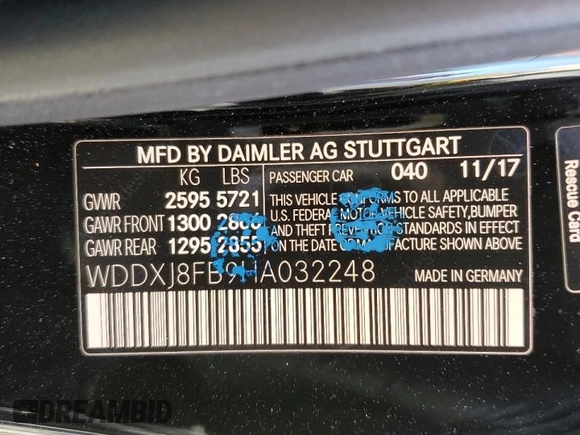 2017 Mercedes-Benz S 550 with VIN WDDXJ8FB9HA032248, listed as a Copart auction lot 49235033 with 59,997 mi miles and . Bid and sale history available at DreamBid. Image 12.