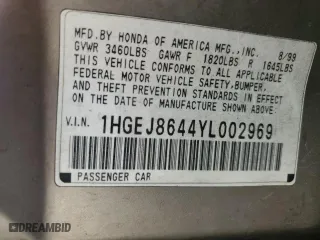 2000 Honda Civic EX with VIN 1HGEJ8644YL002969, listed as a Copart auction lot 50579605 with 301,229 mi miles and Salvage Title. Bid and sale history available at carsss.com. Image 12.