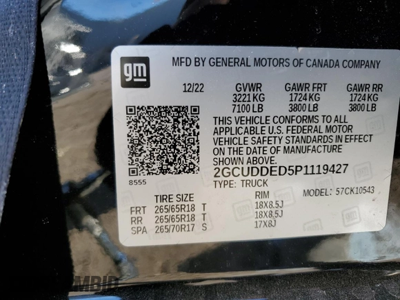 2023 Chevrolet Silverado 1500 LT z VIN 2GCUDDED5P1119427, wystawiony jako Copart lot #88107065 z przebiegiem Nie podano mil oraz Szkoda całkowita • Salvage title. Historia ofert i sprzedaży dostępna na DreamBid. Obrazek 12.