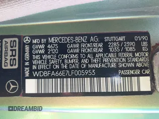 1990 Mercedes-Benz 500 z VIN WDBFA66E7LF005953, wystawiony jako IAAI lot #42224846 z przebiegiem 87 388 mil mil oraz . Historia ofert i sprzedaży dostępna na DreamBid. Obrazek 9.