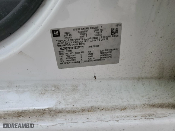 2014 Chevrolet Silverado 1500 Work Truck with VIN 1GCRCPECXEZ274125, listed as a Copart auction lot 89171975 with 252,300 mi miles and Salvage Title. Bid and sale history available at carsss.com. Image 12.