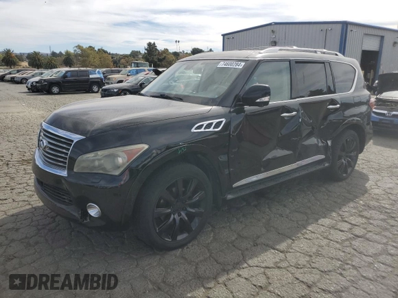 2012 Infiniti QX56 7-passenger with VIN JN8AZ2NE1C9016500, listed as a Copart auction lot 74600284 with 145,656 mi miles and Salvage Title. Bid and sale history available at carsss.com. Image 1.