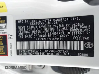 2016 Toyota Camry XSE with VIN 4T1BK1FK2GU570484, listed as a IAAI auction lot 41395359 with 122,852 mi miles. Bid and sale history available at carsss.com. Image 9.