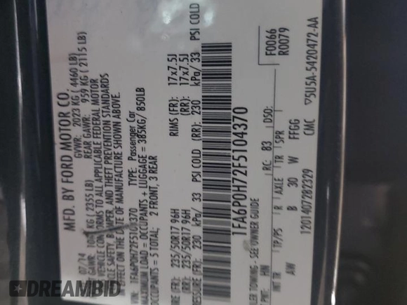 2015 Ford Fusion SE with VIN 1FA6P0H72F5104370, listed as a Copart auction lot 49663145 with 144,080 mi miles and Non Repairable. Bid and sale history available at DreamBid. Image 12.