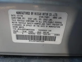 2010 Infiniti EX Journey with VIN JN1AJ0HP5AM703299, listed as a IAAI auction lot 38246527 with Not Provided miles. Bid and sale history available at carsss.com. Image 9.