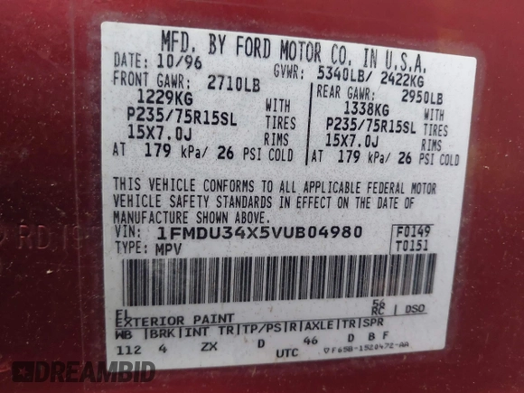 1997 Ford Explorer XL with VIN 1FMDU34X5VUB04980, listed as a IAAI auction lot 41711874 with 137,813 mi miles and . Bid and sale history available at DreamBid. Image 9.