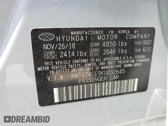 2019 Genesis G70 Advanced with VIN KMTG74LE9KU032645, listed as a Copart auction lot 61433474 with 60,440 mi miles and Salvage Title. Bid and sale history available at DreamBid. Image 12.