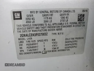 2015 Chevrolet Equinox LT with VIN 2GNALCEK9F6379692, listed as a Copart auction lot 47578075 with 135,257 mi miles and Salvage Title. Bid and sale history available at DreamBid. Image 15.
