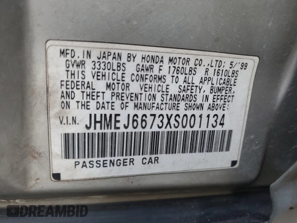 1999 Honda Civic LX z VIN JHMEJ6673XS001134, wystawiony jako Copart lot #42090765 z przebiegiem 265 318 mil mil oraz Szkoda całkowita • Salvage title. Historia ofert i sprzedaży dostępna na DreamBid. Obrazek 12.