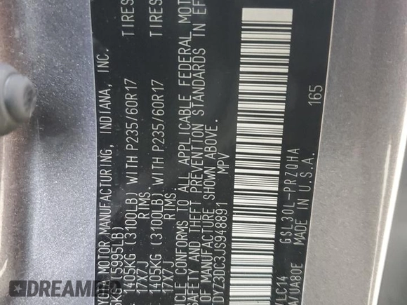 2018 Toyota Sienna XLE Auto Access Seat with VIN 5TDYZ3DC3JS948891, listed as a Copart auction lot 48417705 with 36,318 mi miles and Salvage Title. Bid and sale history available at carsss.com. Image 13.
