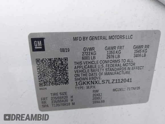 2020 GMC Acadia Denali z VIN 1GKKNXLS7LZ112041, wystawiony jako IAAI lot #41623974 z przebiegiem 87 072 mil mil oraz . Historia ofert i sprzedaży dostępna na DreamBid. Obrazek 9.