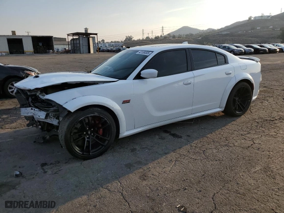 2022 Dodge Charger Scat Pack Widebody with VIN 2C3CDXGJ4NH107018, listed as a Copart auction lot 43189305 with 57,128 mi miles and Salvage Title. Bid and sale history available at carsss.com. Image 1.