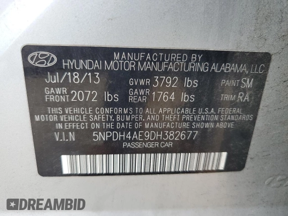 2013 Hyundai Elantra GLS z VIN 5NPDH4AE9DH382677, wystawiony jako Copart lot #64910834 z przebiegiem 209 074 mil mil oraz Nie do naprawy. Historia ofert i sprzedaży dostępna na DreamBid. Obrazek 12.