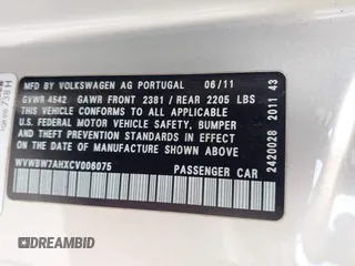 2012 Volkswagen Eos Komfort with VIN WVWBW7AHXCV006075, listed as a IAAI auction lot 42054520 with 104,037 mi miles and . Bid and sale history available at DreamBid. Image 9.