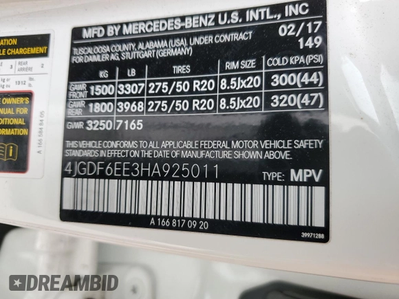 2017 Mercedes-Benz GLS 450 with VIN 4JGDF6EE3HA925011, listed as a Copart auction lot 80407493 with 90,241 mi miles and . Bid and sale history available at DreamBid. Image 13.