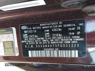 2015 Kia Optima EX with VIN 5XXGN4A75FG351223, listed as a IAAI auction lot 42732567 with 124,400 mi miles and . Bid and sale history available at DreamBid. Image 9.