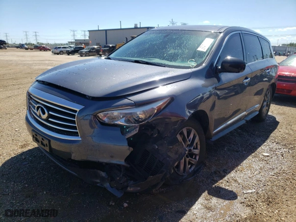 2013 Infiniti JX35 with VIN 5N1AL0MM9DC329398, listed as a Copart auction lot 57411344 with 171,030 mi miles and Salvage Title. Bid and sale history available at carsss.com. Image 1.