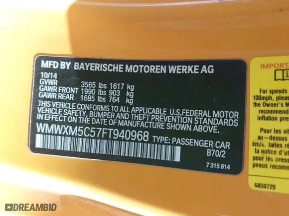 2015 MINI Cooper Hardtop with VIN WMWXM5C57FT940968, listed as a IAAI auction lot 41977972 with 92,974 mi miles. Bid and sale history available at carsss.com. Image 9.