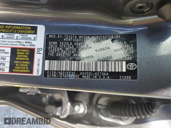2014 Toyota Camry L with VIN 4T1BF1FK5EU391311, listed as a Copart auction lot 52170975 with 167,057 mi miles and Non Repairable. Bid and sale history available at carsss.com. Image 12.