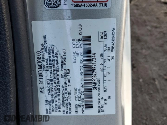 2009 Ford Fusion SEL with VIN 3FAHP08Z29R217344, listed as a Copart auction lot 48298295 with 65,753 mi miles and Salvage Title. Bid and sale history available at carsss.com. Image 14.