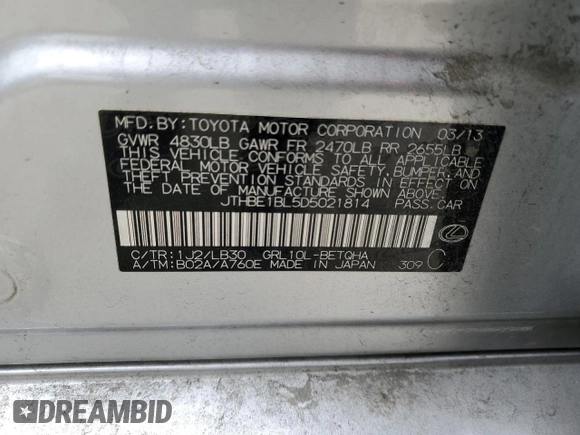 2013 Lexus GS 350 z VIN JTHBE1BL5D5021814, wystawiony jako Copart lot #55315975 z przebiegiem 145 933 mil mil oraz Szkody całkowita. Historia ofert i sprzedaży dostępna na DreamBid. Obrazek 13.