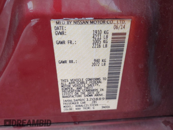 2015 Nissan Altima SV z VIN 1N4AL3AP6FC120889, wystawiony jako IAAI lot #42361911 z przebiegiem 123 149 mil mil oraz . Historia ofert i sprzedaży dostępna na DreamBid. Obrazek 9.