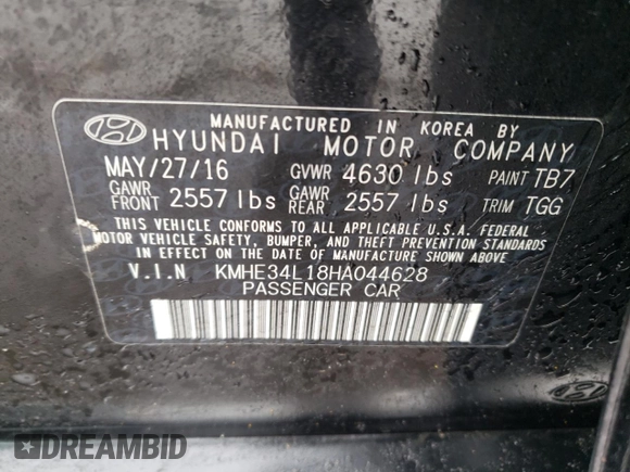 2017 Hyundai Sonata Limited with VIN KMHE34L18HA044628, listed as a Copart auction lot 39342804 with 69,958 mi miles and . Bid and sale history available at DreamBid. Image 12.