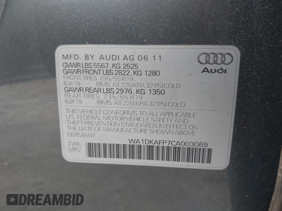 2012 Audi Q5 Premium Plus с VIN WA1DKAFP7CA003069, выставлен на аукционе IAAI как лот 42261429 с пробегом 125 506 миль миль и . История ставок и продаж доступна на DreamBid. Изображение 9.