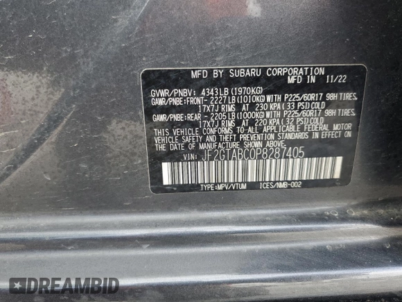 2023 Subaru Crosstrek z VIN JF2GTABC0P8287405, wystawiony jako Copart lot #48363305 z przebiegiem 25 769 mil mil oraz Nie do naprawy • Non repairable. Historia ofert i sprzedaży dostępna na DreamBid. Obrazek 13.