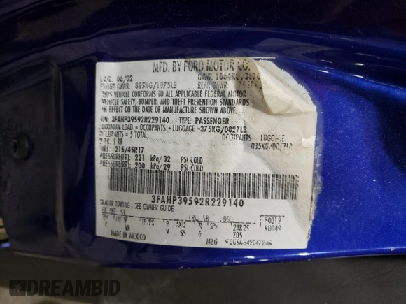 2002 Ford Focus SVT with VIN 3FAHP39592R229140, listed as a Copart auction lot 45146425 with 193,976 mi miles and Salvage Title. Bid and sale history available at DreamBid. Image 14.