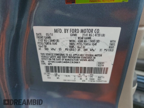 2011 Ford Escape Hybrid z VIN 1FMCU4K34BKC63661, wystawiony jako Copart lot #50991195 z przebiegiem 109 791 mil mil oraz Szkoda całkowita • Salvage title. Historia ofert i sprzedaży dostępna na DreamBid. Obrazek 13.