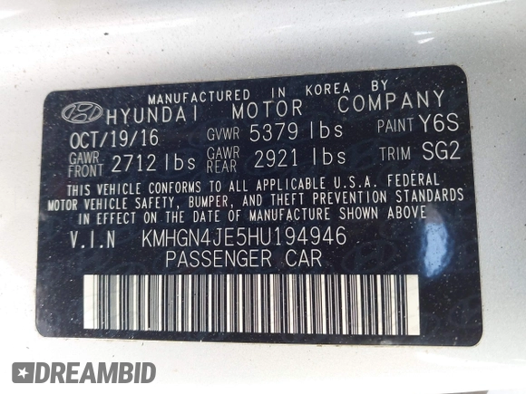 2017 Genesis G80 3.8L z VIN KMHGN4JE5HU194946, wystawiony jako IAAI lot #42108731 z przebiegiem 155 495 mil mil oraz . Historia ofert i sprzedaży dostępna na DreamBid. Obrazek 9.