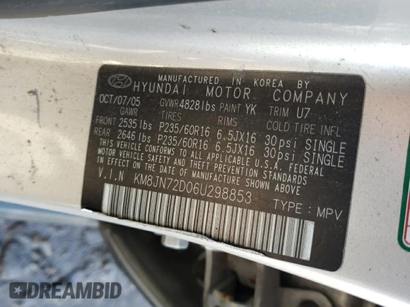 2006 Hyundai Tucson GLS with VIN KM8JN72D06U298853, listed as a Copart auction lot 80314274 with Not Provided miles and Salvage Title. Bid and sale history available at carsss.com. Image 15.