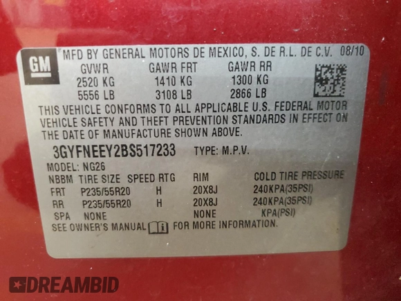 2011 Cadillac SRX Performance Collection with VIN 3GYFNEEY2BS517233, listed as a Copart auction lot 53602475 with 124,880 mi miles and Salvage Title. Bid and sale history available at carsss.com. Image 13.