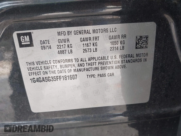 2015 Buick LaCrosse with VIN 1G4GA5G35FF181607, listed as a IAAI auction lot 42419738 with 152,520 mi miles and . Bid and sale history available at DreamBid. Image 9.