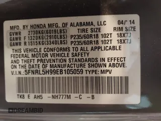 2014 Honda Odyssey Touring with VIN 5FNRL5H99EB105059, listed as a IAAI auction lot 42457672 with 240,581 mi miles and . Bid and sale history available at DreamBid. Image 9.