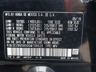 2016 Honda HR-V EX with VIN 3CZRU5H50GM708629, listed as a IAAI auction lot 41402371 with 103,495 mi miles. Bid and sale history available at carsss.com. Image 9.