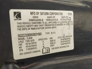 2005 Saturn VUE with VIN 5GZCZ33D65S831502, listed as a IAAI auction lot 42203901 with 118,662 mi miles and . Bid and sale history available at DreamBid. Image 9.