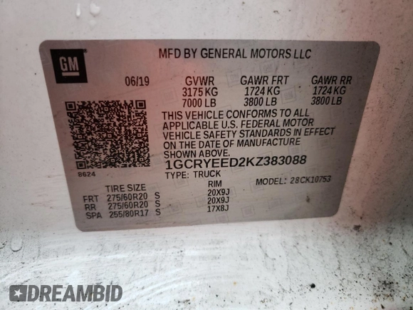 2019 Chevrolet Silverado 1500 RST with VIN 1GCRYEED2KZ383088, listed as a Copart auction lot 81502484 with 85,136 mi miles and Salvage Title. Bid and sale history available at DreamBid. Image 12.