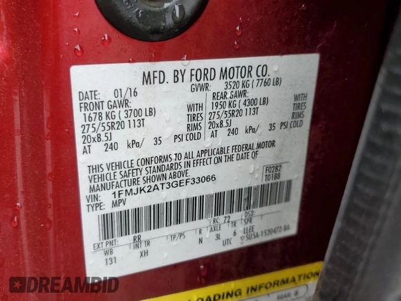2016 Ford Expedition Max Limited with VIN 1FMJK2AT3GEF33066, listed as a Copart auction lot 47556775 with 156,293 mi miles and Clean title. Bid and sale history available at DreamBid. Image 16.
