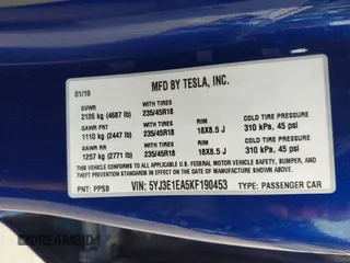 2019 Tesla Model 3 Mid Range with VIN 5YJ3E1EA5KF190453, listed as a IAAI auction lot 41880684 with 58,909 mi miles and . Bid and sale history available at carsss.com. Image 9.