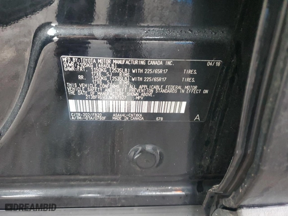 2018 Toyota RAV4 LE with VIN 2T3BFREV3JW787927, listed as a Copart auction lot 46825865 with 103,584 mi miles and Salvage Title. Bid and sale history available at carsss.com. Image 15.