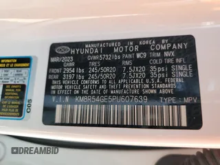2023 Hyundai Palisade Limited z VIN KM8R54GE5PU607639, wystawiony jako Copart lot #71476294 z przebiegiem 44 390 mil mil oraz Nie do naprawy • Non repairable. Historia ofert i sprzedaży dostępna na DreamBid. Obrazek 15.